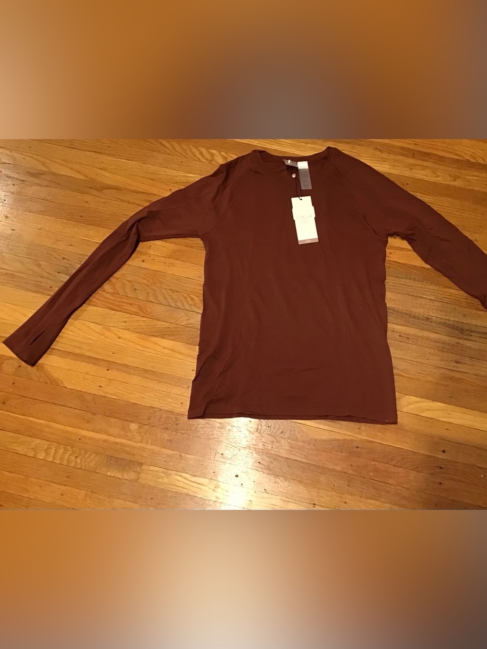 CALIA Focus red brown long sleeve crew neck top women's S